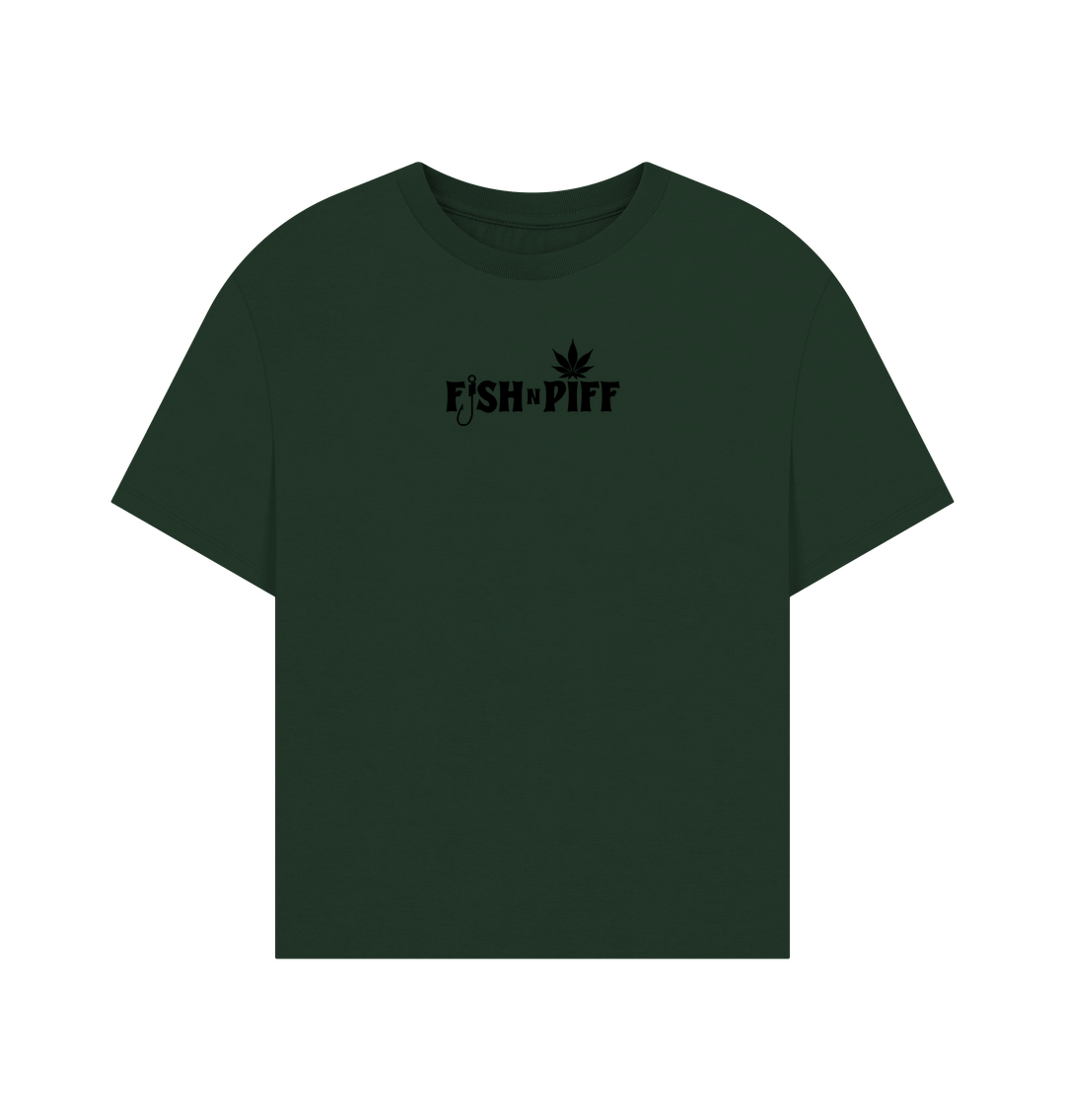 Evergreen Hemp Leaf - Women's Oversized Black Logo