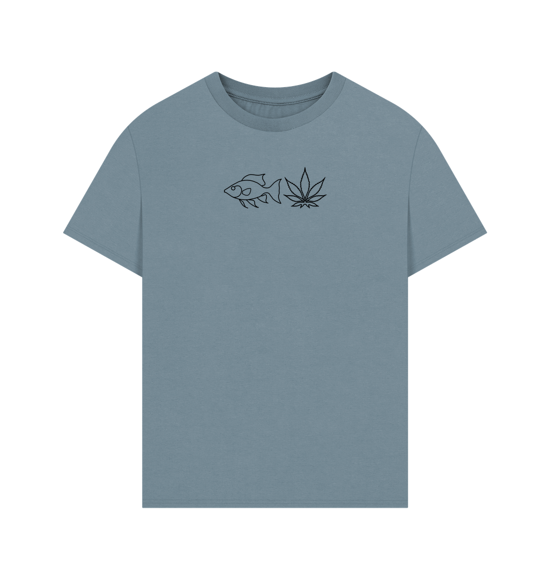 Stone Blue FISHNLEAF BLACK LOGO - MENS OVERSIZE T