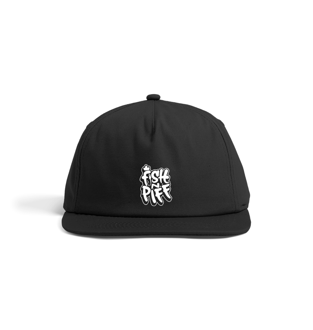 Black FISHNPIFF GRAFFITI LOGO 5 Panel Hat - White Logo