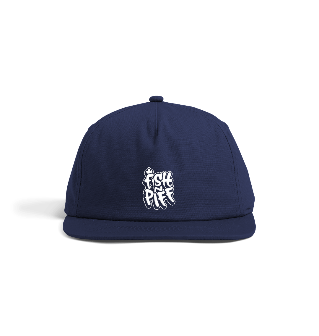 Oxford Navy FISHNPIFF GRAFFITI LOGO 5 Panel Hat - White Logo