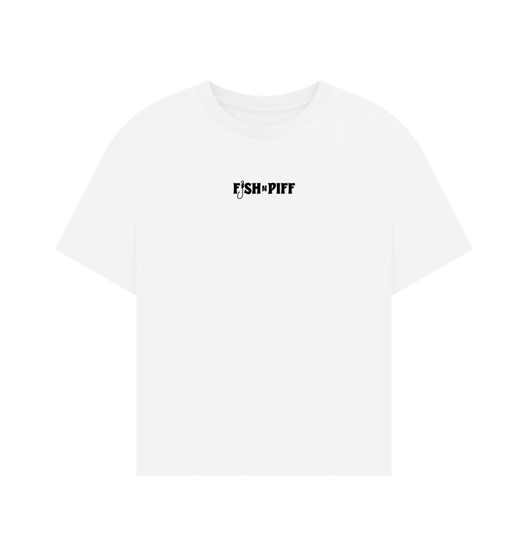 White FISH PUFF PASS BLACK BOX LOGO - WOMENS OVERSIZE T