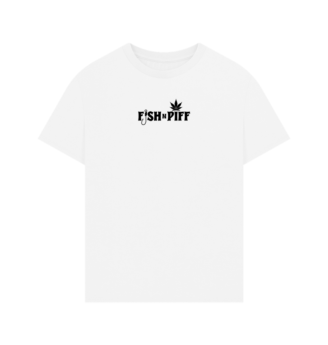 White FISHNPIFF HEMP LEAF BLACK LOGO - MENS OVERSIZE T