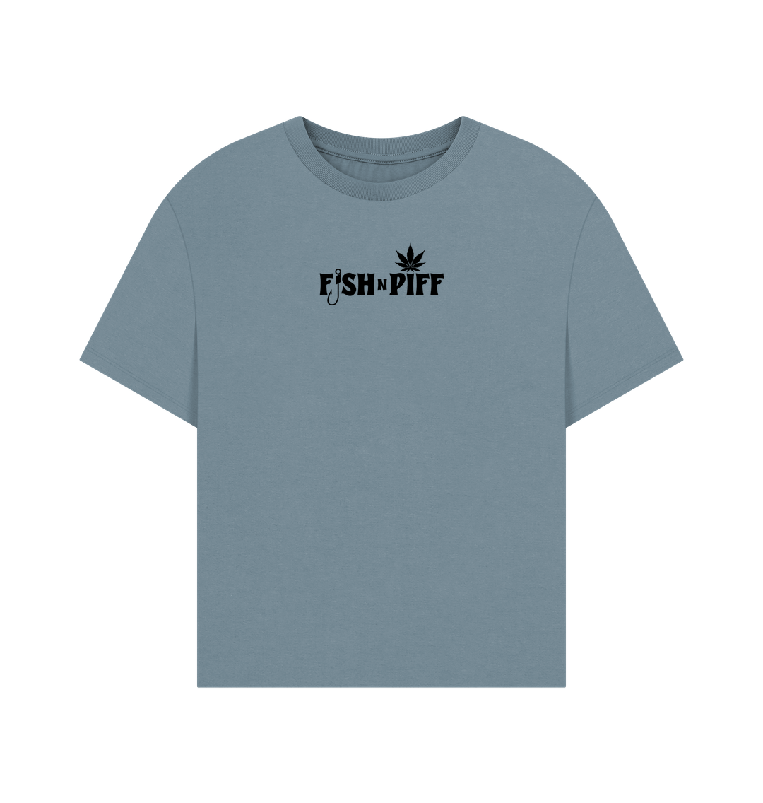 Stone Blue FISHNPIFF HEMP LEAF BLACK LOGO - WOMENS OVERSIZE T