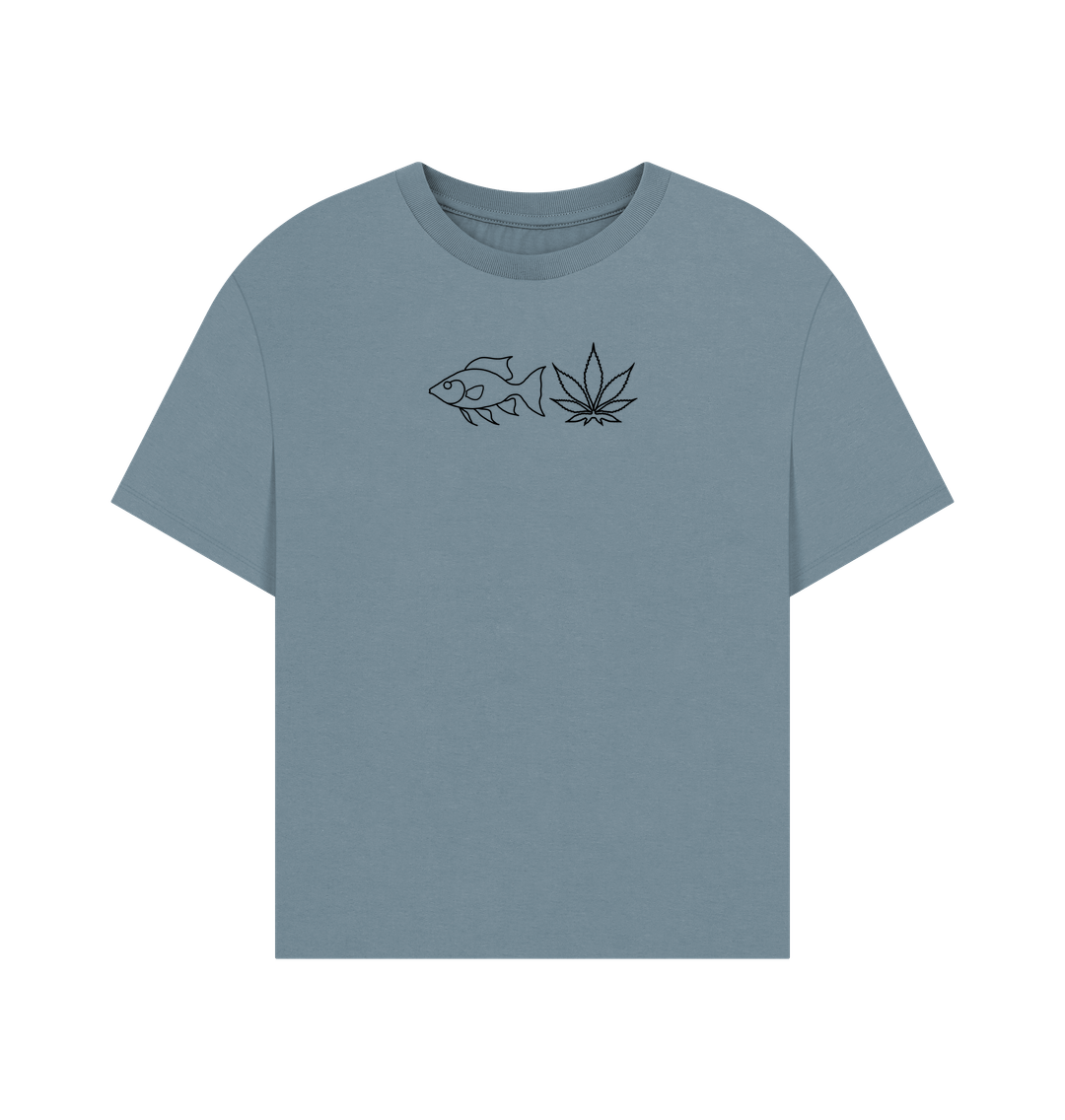 Stone Blue FISHNLEAF BLACK LOGO - WOMENS OVERSIZE T