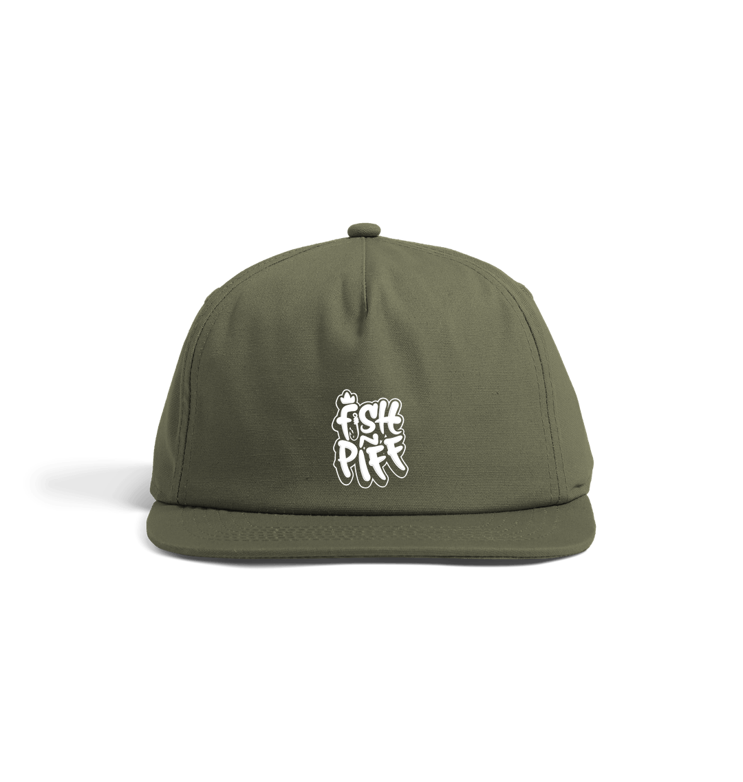 Olive Green FISHNPIFF GRAFFITI LOGO 5 Panel Hat - White Logo