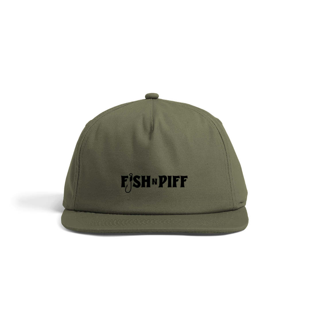 Olive Green FISHNPIFF 5 Panel Hat - Black Logo