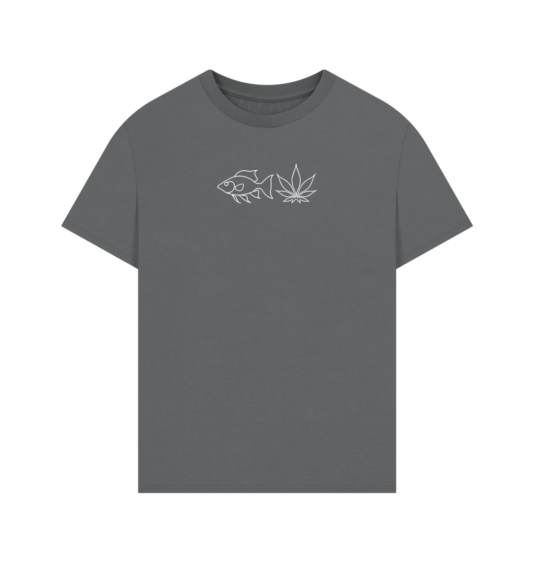 Slate Grey FISHNLEAF WHITE LOGO - MENS OVERSIZE T