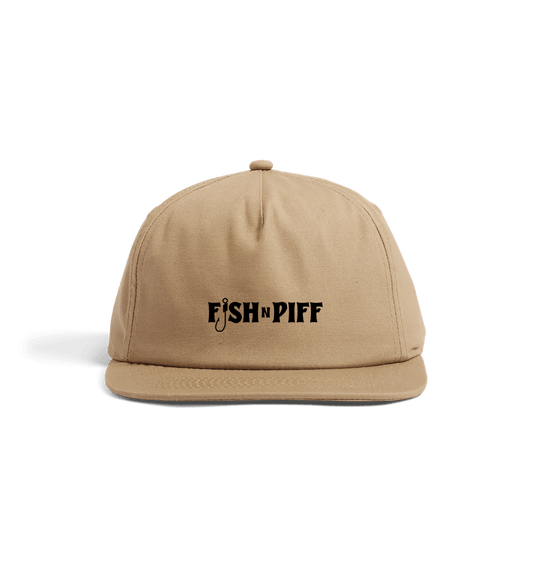 Desert Sand FISHNPIFF 5 Panel Hat - Black Logo