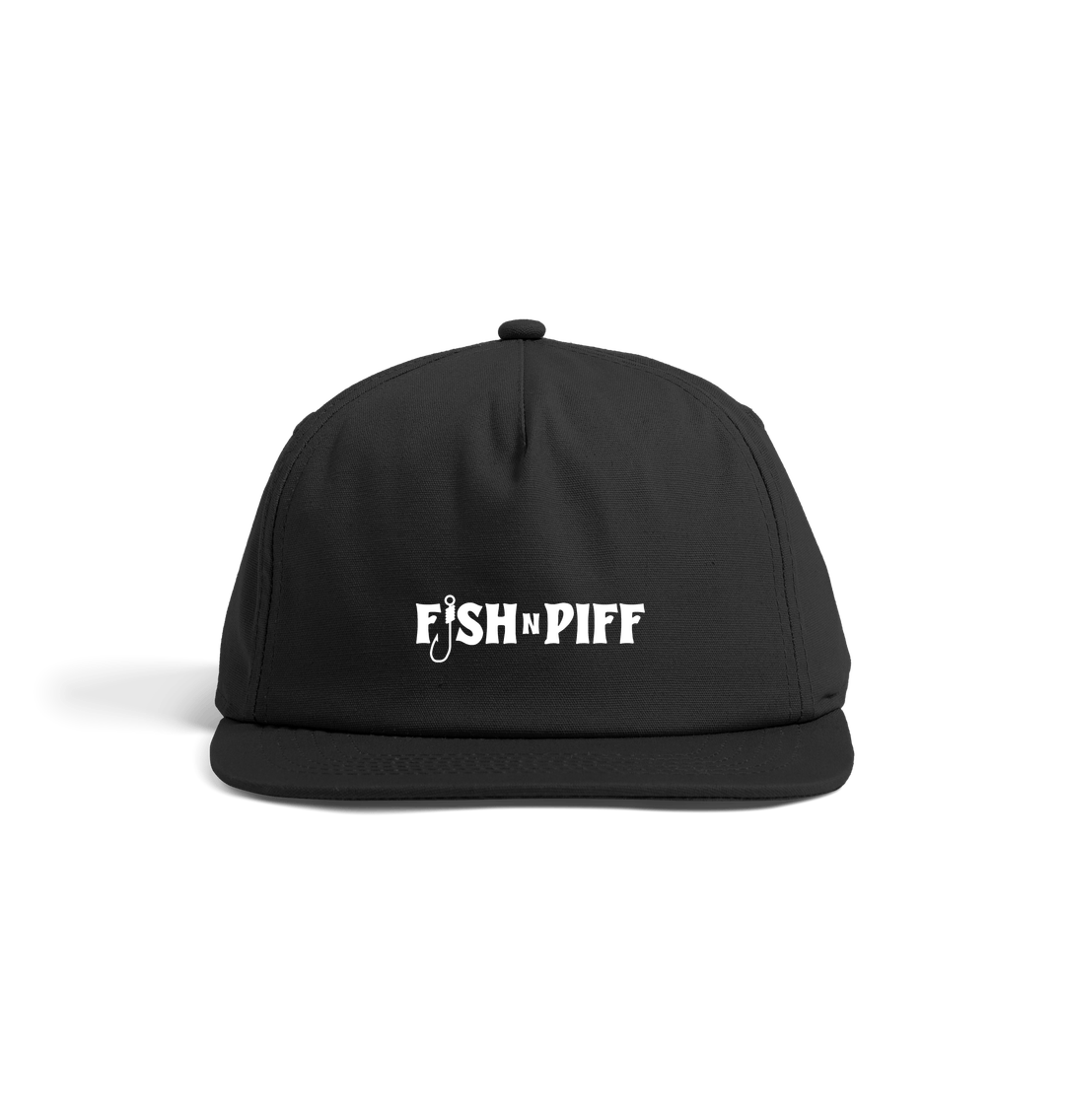 Black FISHNPIFF 5 Panel Hat - White Logo