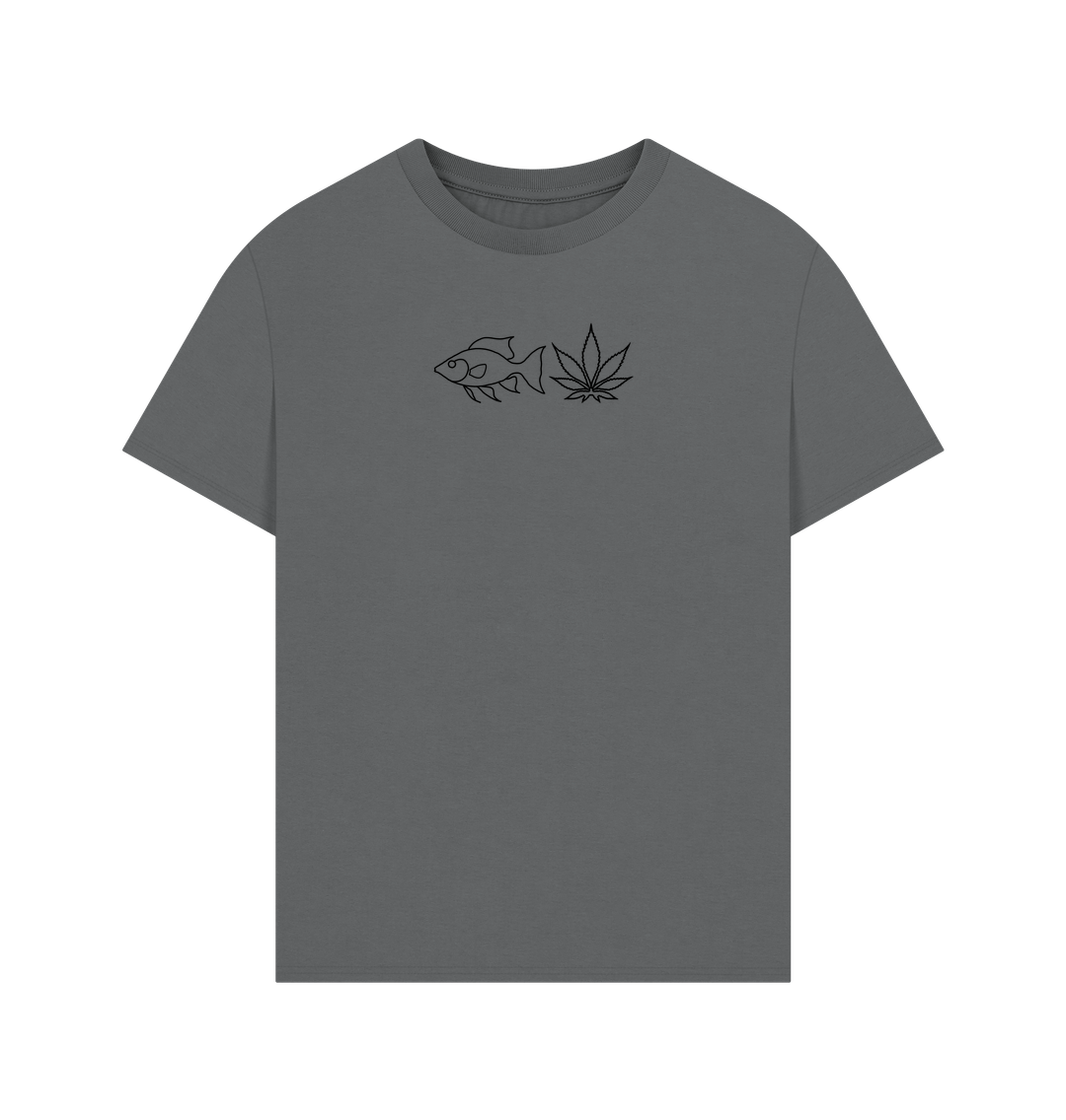 Slate Grey FISHNLEAF BLACK LOGO - MENS OVERSIZE T