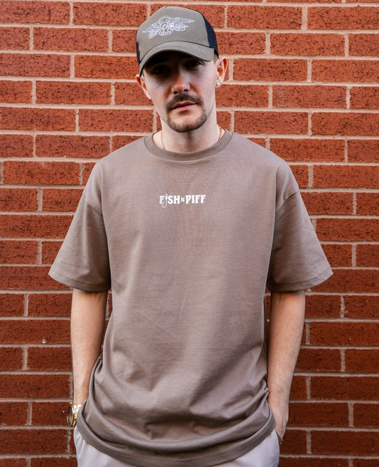 FISHNPIFF X BASS VENTURA LIMITED EDTION COLLAB - WHITE LOGO - MENS OVERSIZE T