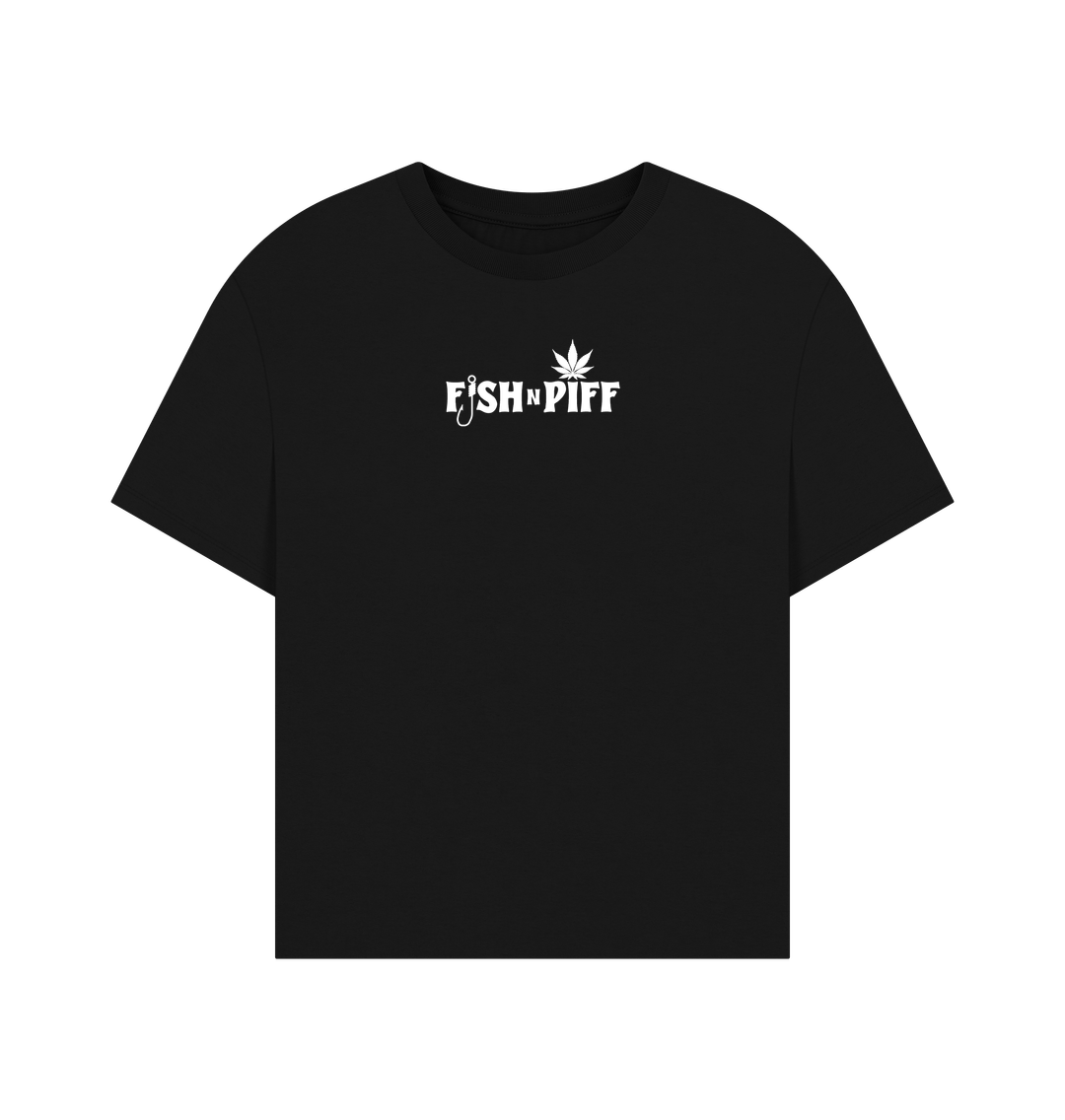 Black FISHNPIFF HEMP LEAF WHITE LOGO - WOMENS OVERSIZE T