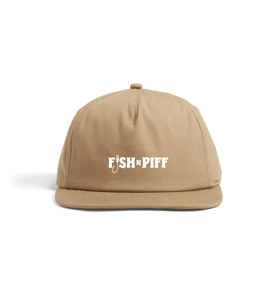 Desert Sand FISHNPIFF 5 Panel Hat - White Logo