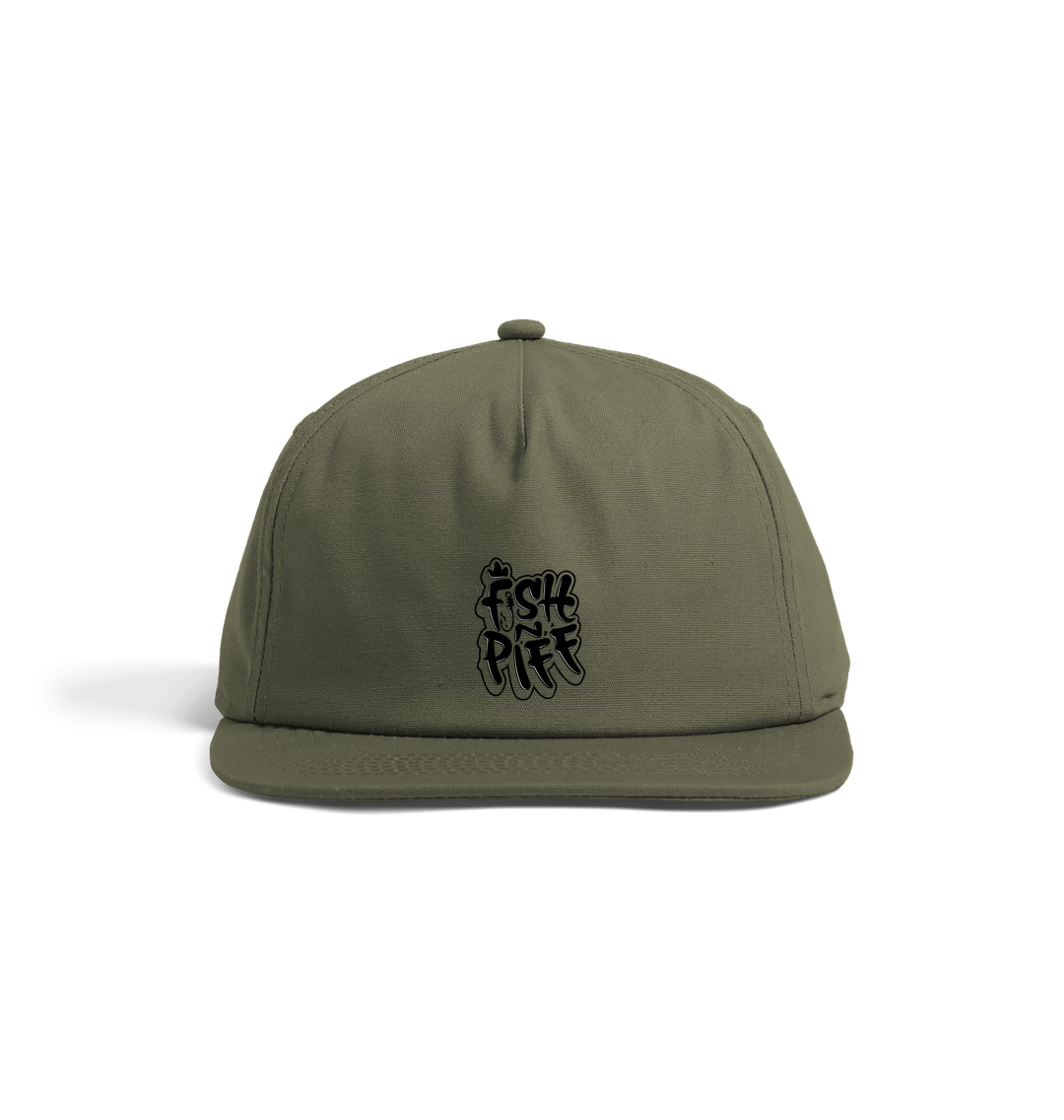 Olive Green FISHNPIFF GRAFFITI LOGO 5 Panel Hat - Black Logo