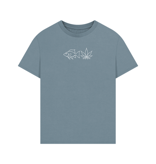 Stone Blue FISHNLEAF WHITE LOGO - MENS OVERSIZE T