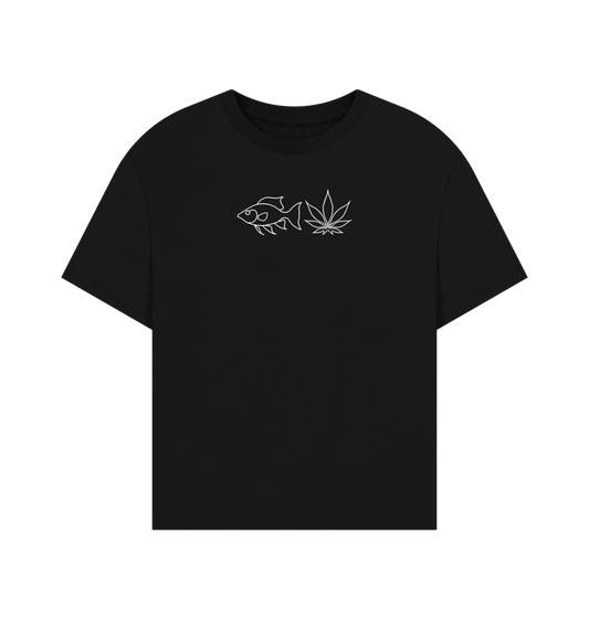 Black FISHNLEAF WHITE LOGO - WOMENS OVERSIZE T