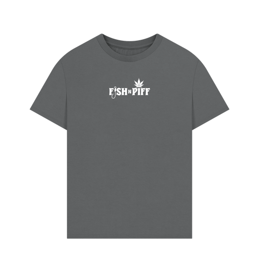 Slate Grey FISHNPIFF HEMP LEAF WHITE LOGO - MENS OVERSIZE T