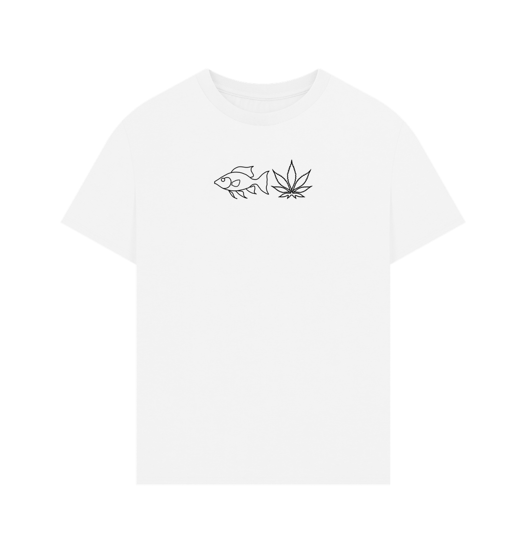 White FISHNLEAF BLACK LOGO - MENS OVERSIZE T