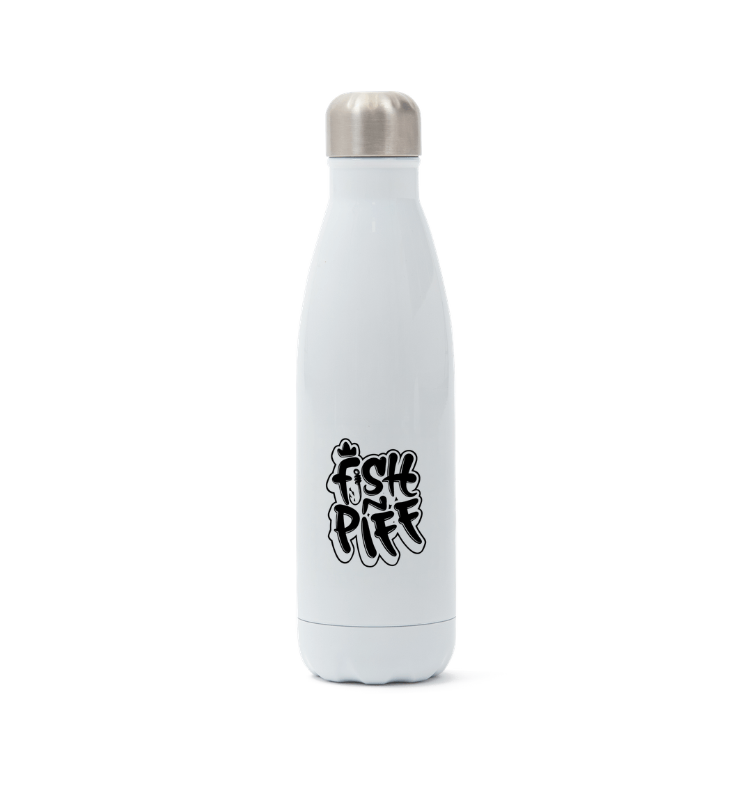 White FISHNPIFF GRAFFITI LOGO 500ML STAINLESS STEEL WATER BOTTLE