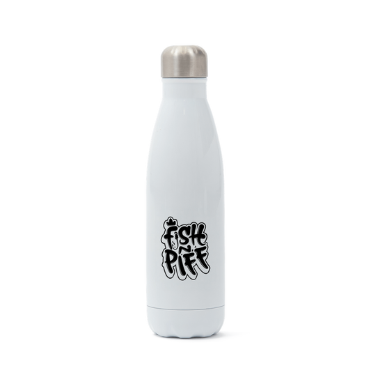 White FISHNPIFF GRAFFITI LOGO 500ML STAINLESS STEEL WATER BOTTLE