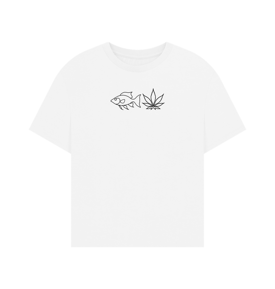 White FISHNLEAF BLACK LOGO - WOMENS OVERSIZE T