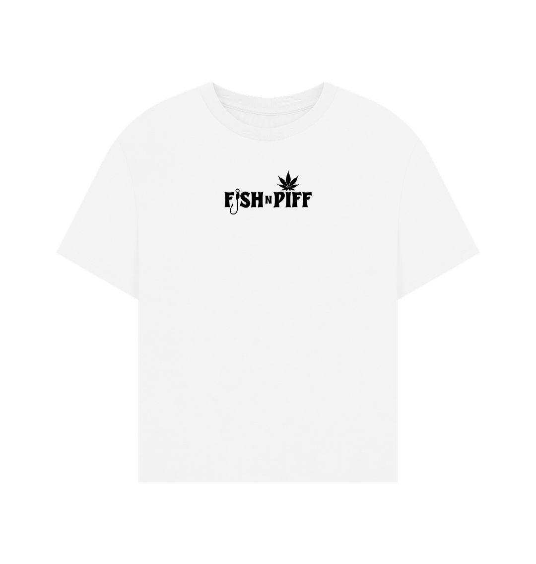 White FISHNPIFF HEMP LEAF BLACK LOGO - WOMENS OVERSIZE T