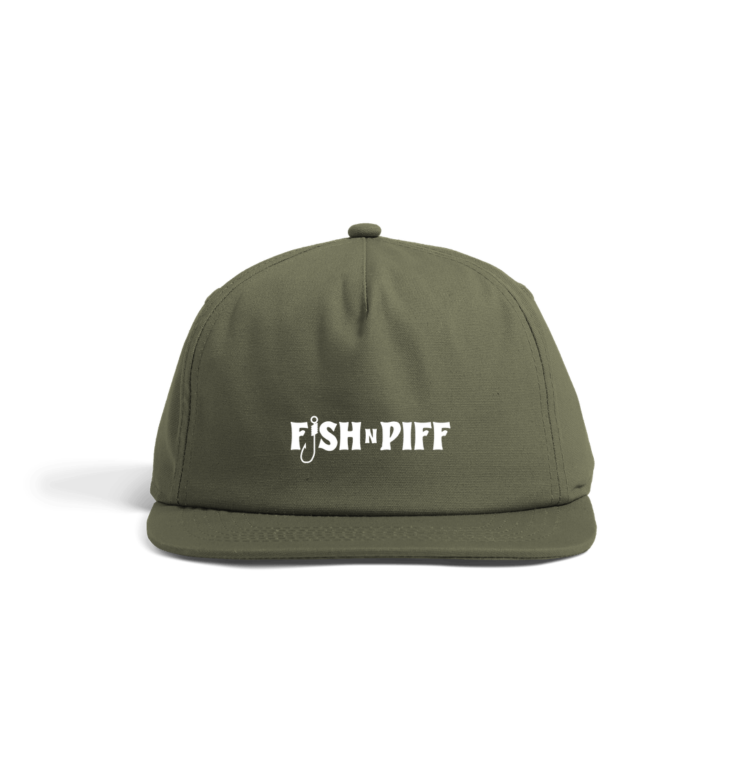 Olive Green FISHNPIFF 5 Panel Hat - White Logo